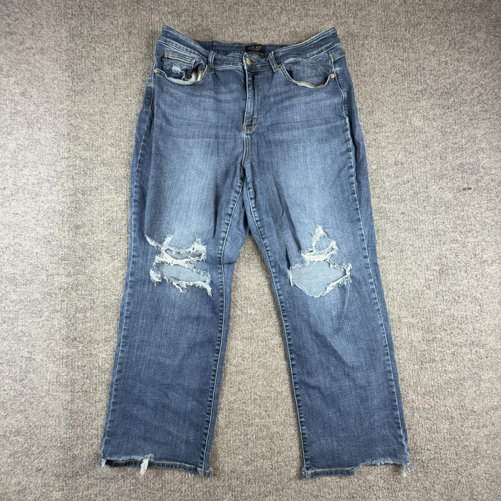 Judy Blue Jeans Womens 20W Medium Wash High Rise Straight Distressed Denim